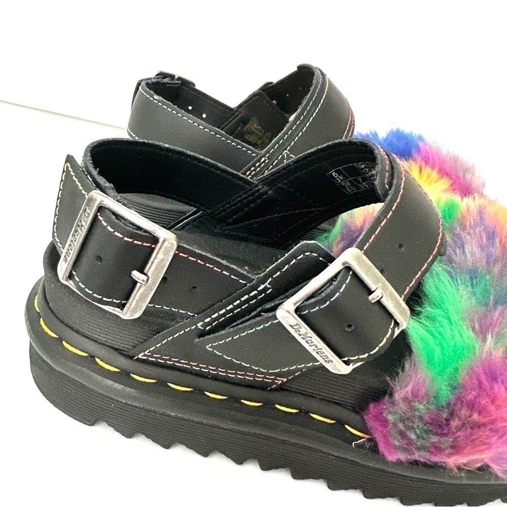 NWOB Dr. Marten Voss II Fluffy rainbow Pride faux fur sandals 7/38 - Picture 5 of 16